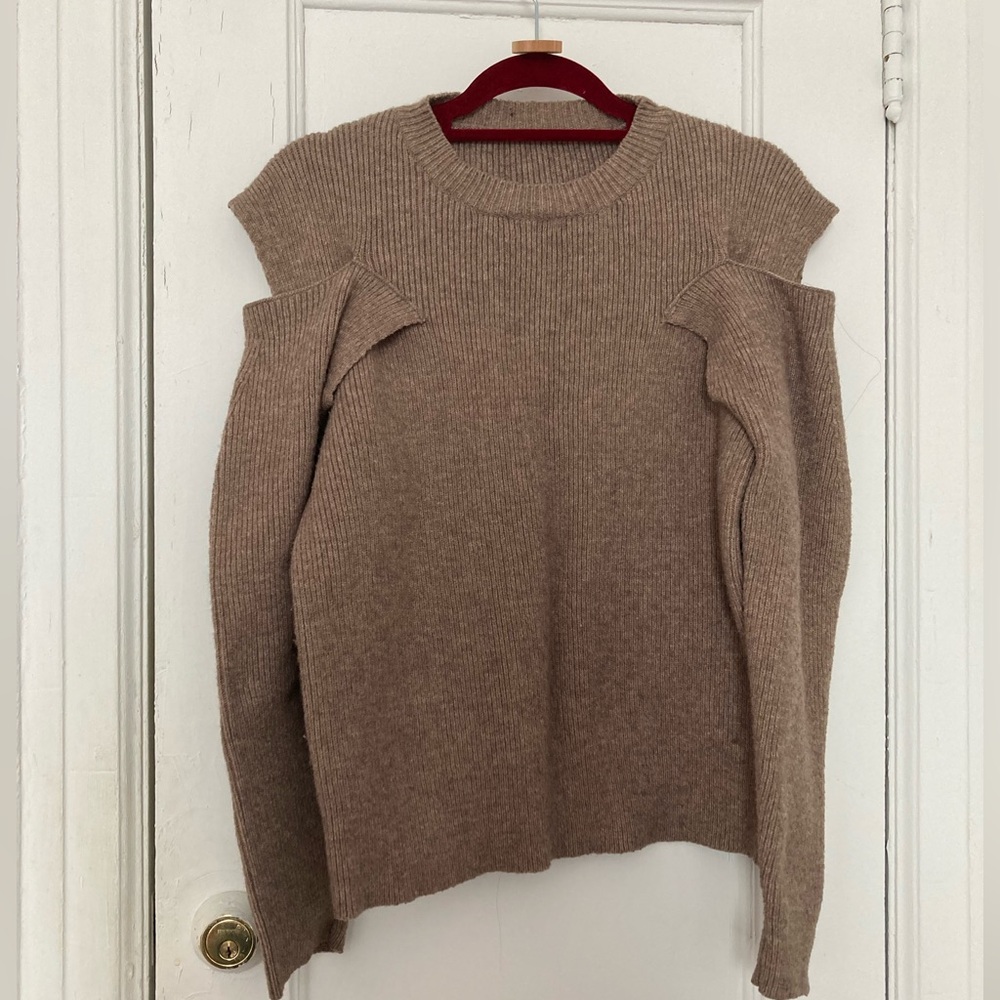 Brown Knit Sweater open shoulder convertible small